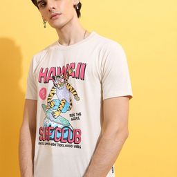 HIGHLANDER Cream-Coloured Typography Printed T-Shirt-image-14