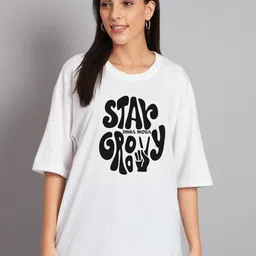 Imsa Moda Typography Printed Oversized Longline Cotton T-shirt-image-66
