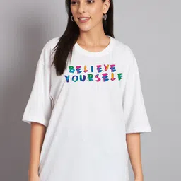 Imsa Moda Typography Printed Oversized Longline Cotton T-shirt-image-67