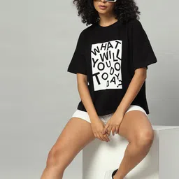 Funday Fashion Typography Printed Short Sleeves Relaxed Fit Cotton T-shirt-image-10