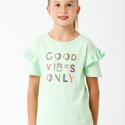 KATE & OSCAR Girls Green Typography Printed T-shirt-image-42