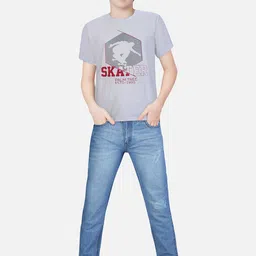 Palm Tree Boys White Typography Printed Applique T-shirt-image-33