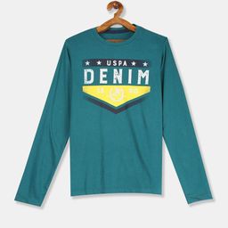 U.S. Polo Assn. Kids Boys Teal Blue Typography Printed T-shirt-image-93