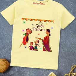 Babywish Kids Gudi Padwa Printed Round Neck Short Sleeves Cotton Relaxed Fit T-shirt-picture-1