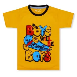 Silver Fang Boys Yellow & Black Printed Cotton T-shirt-image-59