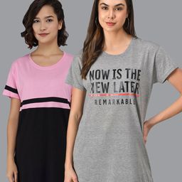 Christy World Pack Of 2 Typography Printed Longline T-shirts-image-55