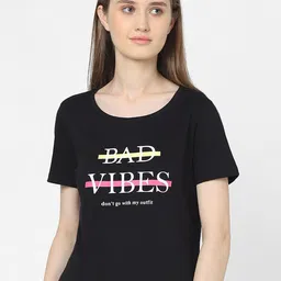 Vero Moda Women Black Typography Extended Sleeves Applique T-shirt-picture-24