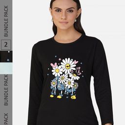 CHOZI Pack Of 2 Printed Round Neck Regular Fit Pure Cotton Casual T-shirt-image-97