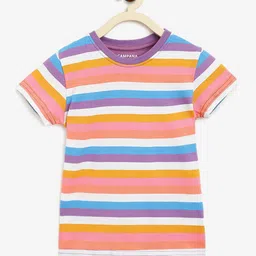 Campana Alexis Girls Striped Half Sleeves Round Neck Cotton T-shirt-image-61