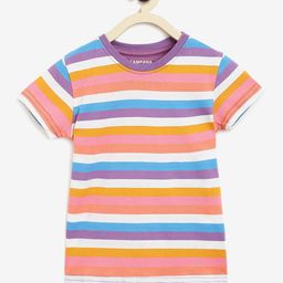Campana Alexis Girls Striped Half Sleeves Round Neck Cotton T-shirt-image-65