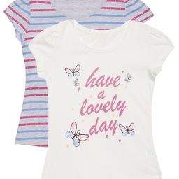 PLUM TREE Girls Pack of 2 White  Grey Typography Printed Cotton Pure Cotton T-shirt-image-60