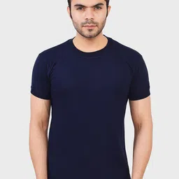 TEEMOODS Men Navy Blue Solid Cotton Casual T-shirt-image-78