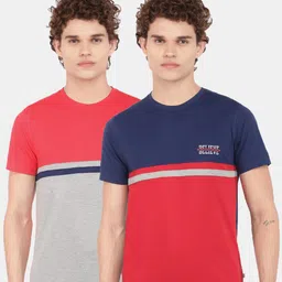Dollar Men Multicoloured Set of 2 Colourblocked Cotton T-shirt-image-6