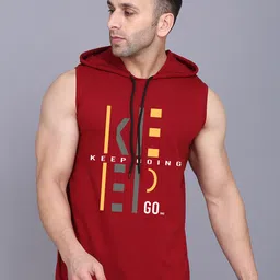 SLOWLORIS Typography Printed Hooded Sleeveless Regular Fit T-shirt-image-24