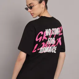 GRIFFEL Typography Printed Drop Shoulder Sleeves Cotton Oversized T-shirt-image-54