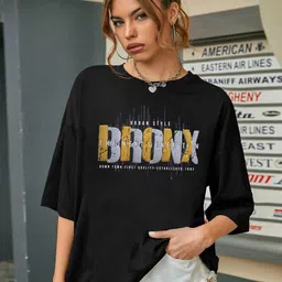 CHKOKKO Typography Printed Round Neck Drop-Shoulder Sleeves Oversized Cotton T-shirt-image-4