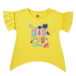Cub McPaws Girls Yellow Typography Printed Cotton T-shirt-image-95
