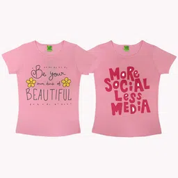 Clothe Funn Girls Pack Of 2 Typography Printed Cotton T-shirt-image-97