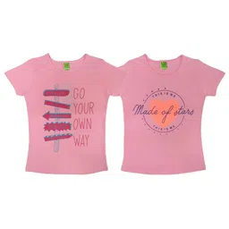 Clothe Funn Girls Pack Of 2 Typography Printed Cotton T-shirt-image-96