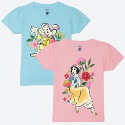 YK Disney Girls Pack Of 2 Disney Graphic Printed Puffed Sleeves Pure Cotton T-shirts-13