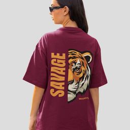 Slenor Typography Printed Drop-Shoulder Sleeves Oversized Cotton T-shirt-image-56