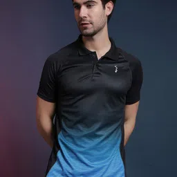 Campus Sutra Blue Relaxed Fit Polo Collar Colorblocked Sports T-Shirt-picture-26