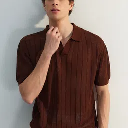Trendyol Striped Printed Polo Collar Short Sleeves Regular Fit Cotton T-shirt-image-64
