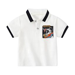 BAESD Kids Graphic Printed Polo Collar Pure Cotton T-shirt-image-51