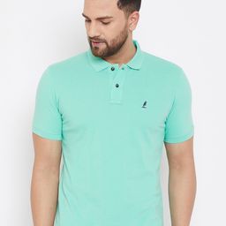 HARBOR N BAY Men Green Polo Collar Applique T-shirt-image-56