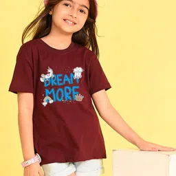 NUSYL Girls Typography Printed Round Neck Longline Oversized T-shirt-image-65