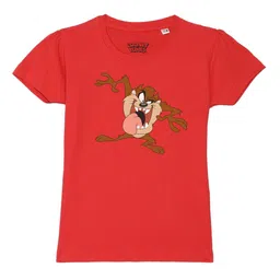 Looney Tunes by Wear Your Mind Girls Red Printed Pure Cotton Puff Sleeves T-shirt-image-83
