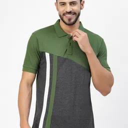 Kalt Colourblocked & Striped Polo Collar T-shirt-image-33