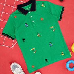Pantaloons Junior Boys Conversational Print Polo Collar Cotton T-shirt-2