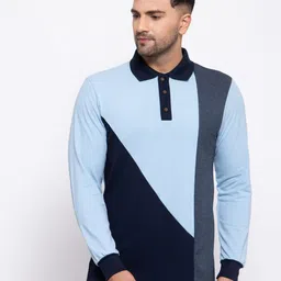 Kalt Men Colourblocked Polo Collar Cotton T-shirt-image-25