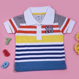 V-Mart Boys Striped Polo Collar Cotton T-shirt-image-94