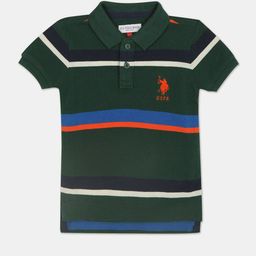 U S Polo Assn Boys Olive Green Striped Polo Collar T-shirt-image-10