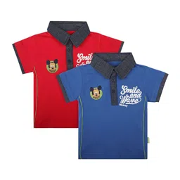 Bodycare Kids Boys Pack Of 2 Maroon & Blue Polo Collar Mickey & Friends Cotton T-shirt-image-50