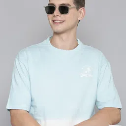 Mast & Harbour Blue Tie & Dye Drop-Shoulder Sleeves Bio Finish Cotton Relaxed Fit T-shirt-image-25