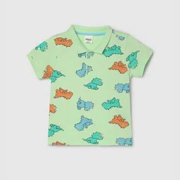max Boys Polo Collar Short Sleeves Tropical Printed Cotton Applique T-shirt-image-83