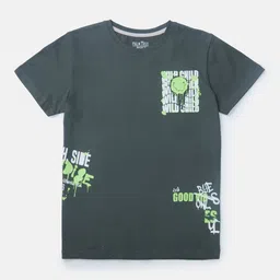 Palm Tree Boys Olive Green Printed T-shirt-image-58