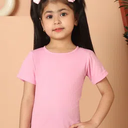 MINI & MING Girls Solid Round Neck Pure Cotton T-shirt-image-83
