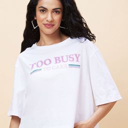 Globus Typography Printed Casual Knitted Pure Cotton Oversized T-shirt-picture-9