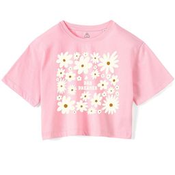 Wear Your Mind Girls Floral Printed Cotton Boxy T-shirt-picture-47