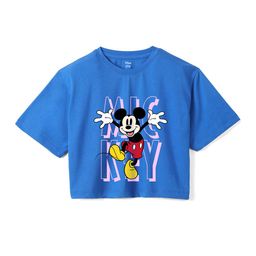 Wear Your Mind Girls Mickey Mouse Printed Pure Cotton Boxy T-shirt-image-89