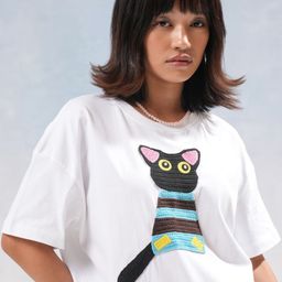 Tokyo Talkies Women Embroidered Cotton Boxy T-shirt-image-79