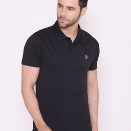 BODYACTIVE Men Black Polo Collar Cotton T-shirt-image-56