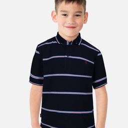 Gini and Jony Boys Navy Blue & Blue Striped Polo Collar Indigo T-shirt-image-123