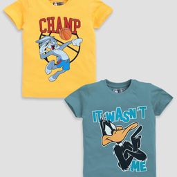 YK X Minute Mirth Boys Assorted Pack of 2 Looney Tunes Printed Pure Cotton T-shirts-image-23