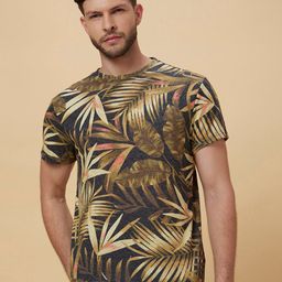 Globus Men Black & Beige Tropical Printed Pure Cotton T-shirt-image-67
