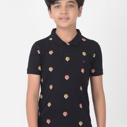 Crimsoune Club Boys Boys Navy Blue Printed Polo Slim Fit T-shirt-image-1